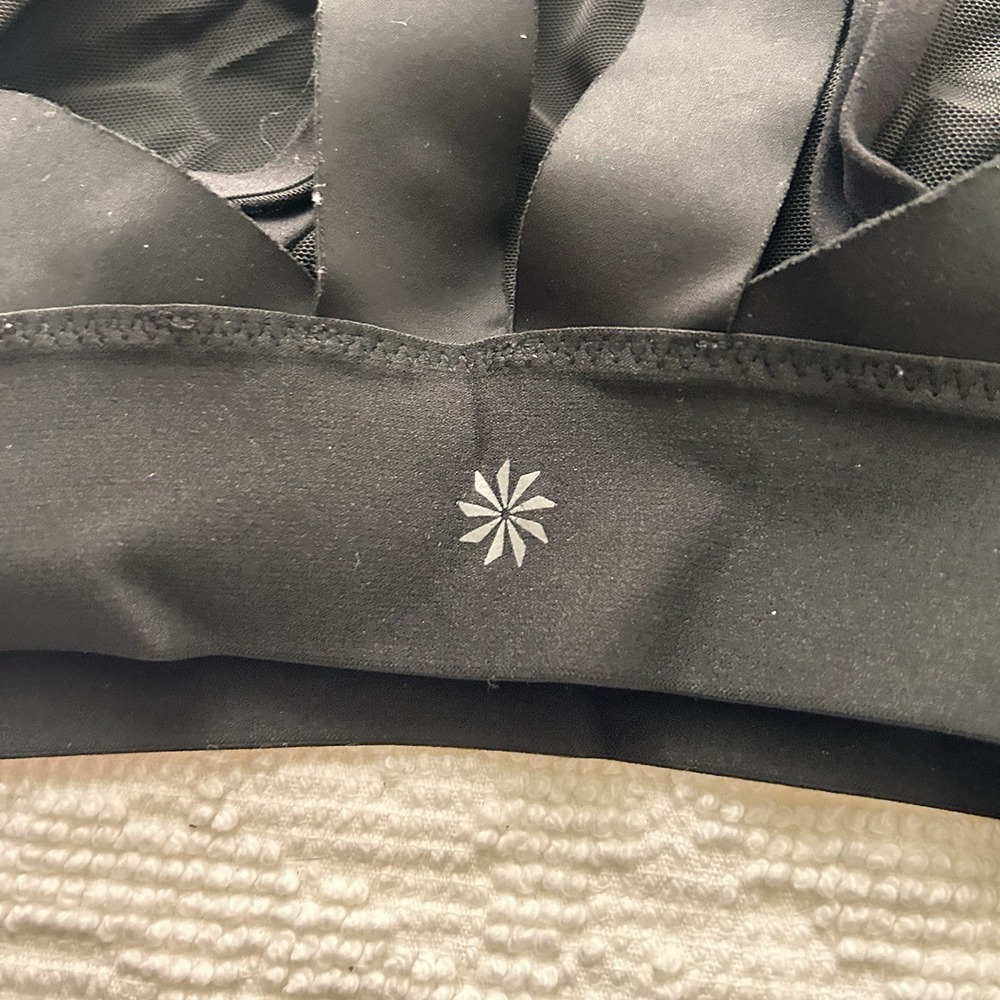Athleta Eclipse Sports Bra Medium Impact Mesh Racerback Black Workout Size Small - Picture 3 of 4